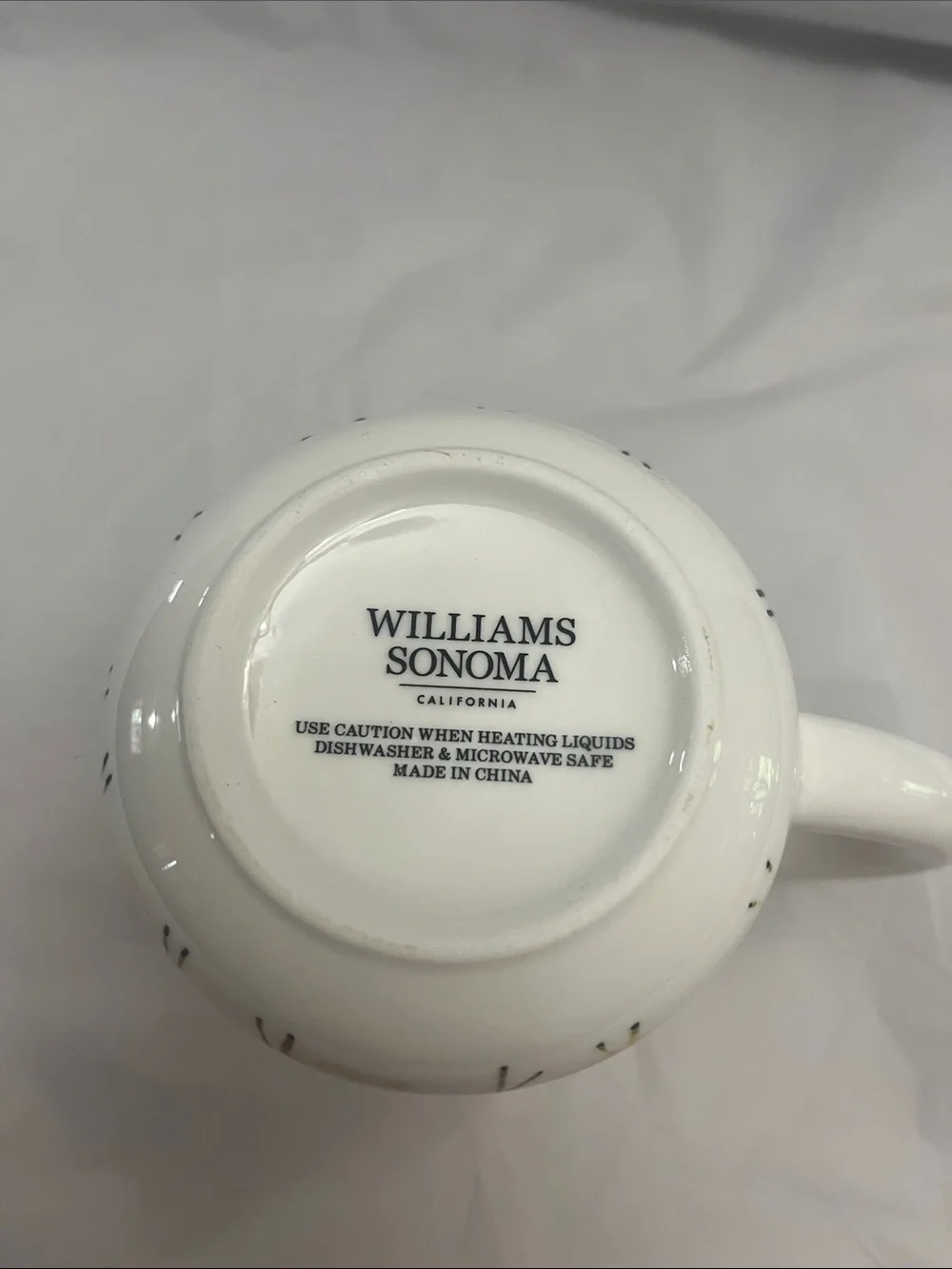 Williams Sonoma White Ceramic Reindeer Mug with Multicolor Accents